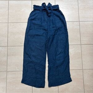 Faherty Royal Navy Blue Linen Wide-Leg Drawstring High Rise Summer Pants size S